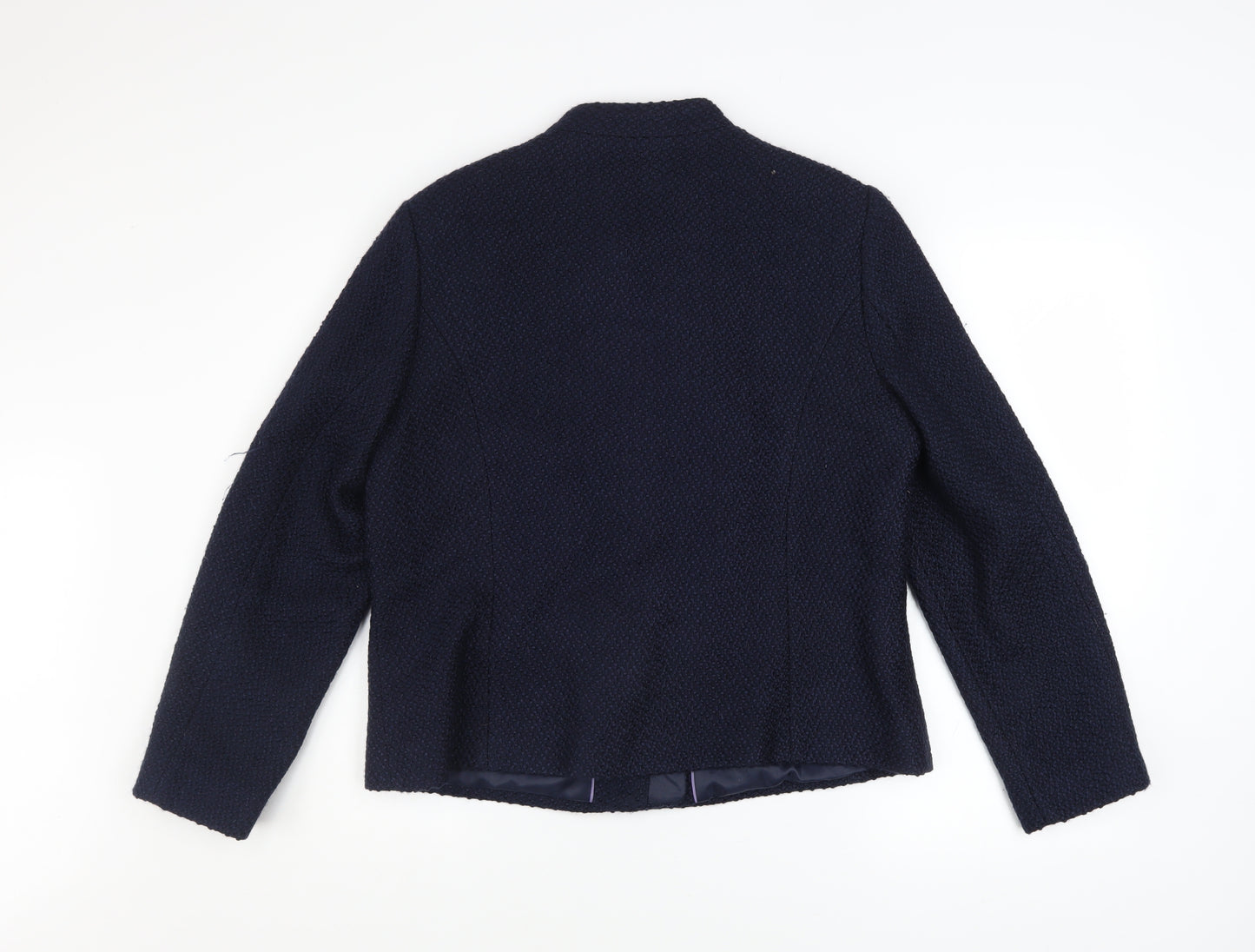 Marks and Spencer Women Blue Size 14 Lined Tweed Zip Jacket