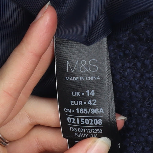 Marks and Spencer Women Blue Size 14 Lined Tweed Zip Jacket