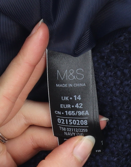 Marks and Spencer Women Blue Size 14 Lined Tweed Zip Jacket