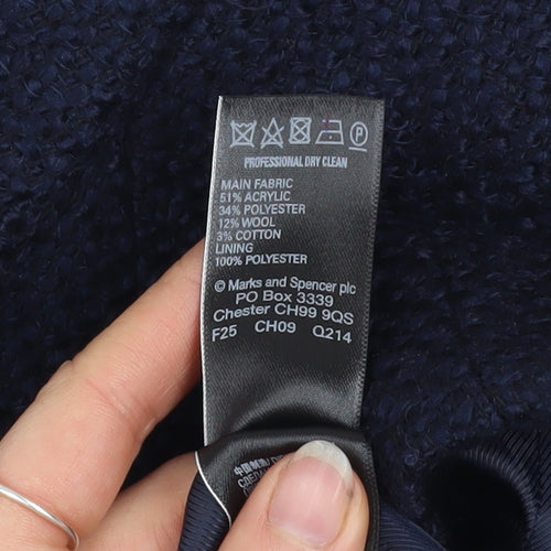 Marks and Spencer Women Blue Size 14 Lined Tweed Zip Jacket