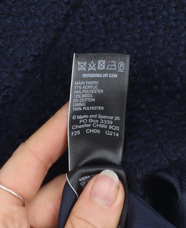 Marks and Spencer Women Blue Size 14 Lined Tweed Zip Jacket