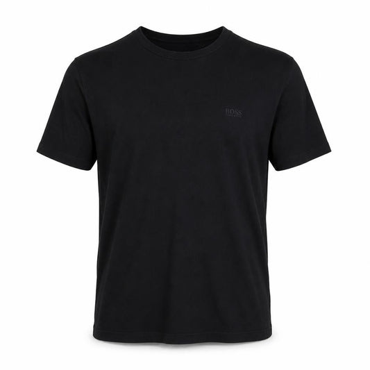 Front view of Hugo Boss Men's Black Cotton Crew Neck Regular Fit T-Shirt M