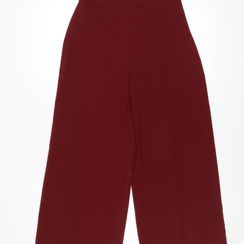 Zara Women Red Wide Leg High Rise Culottes Trousers Size XS