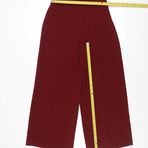 Zara Women Red Wide Leg High Rise Culottes Trousers Size XS