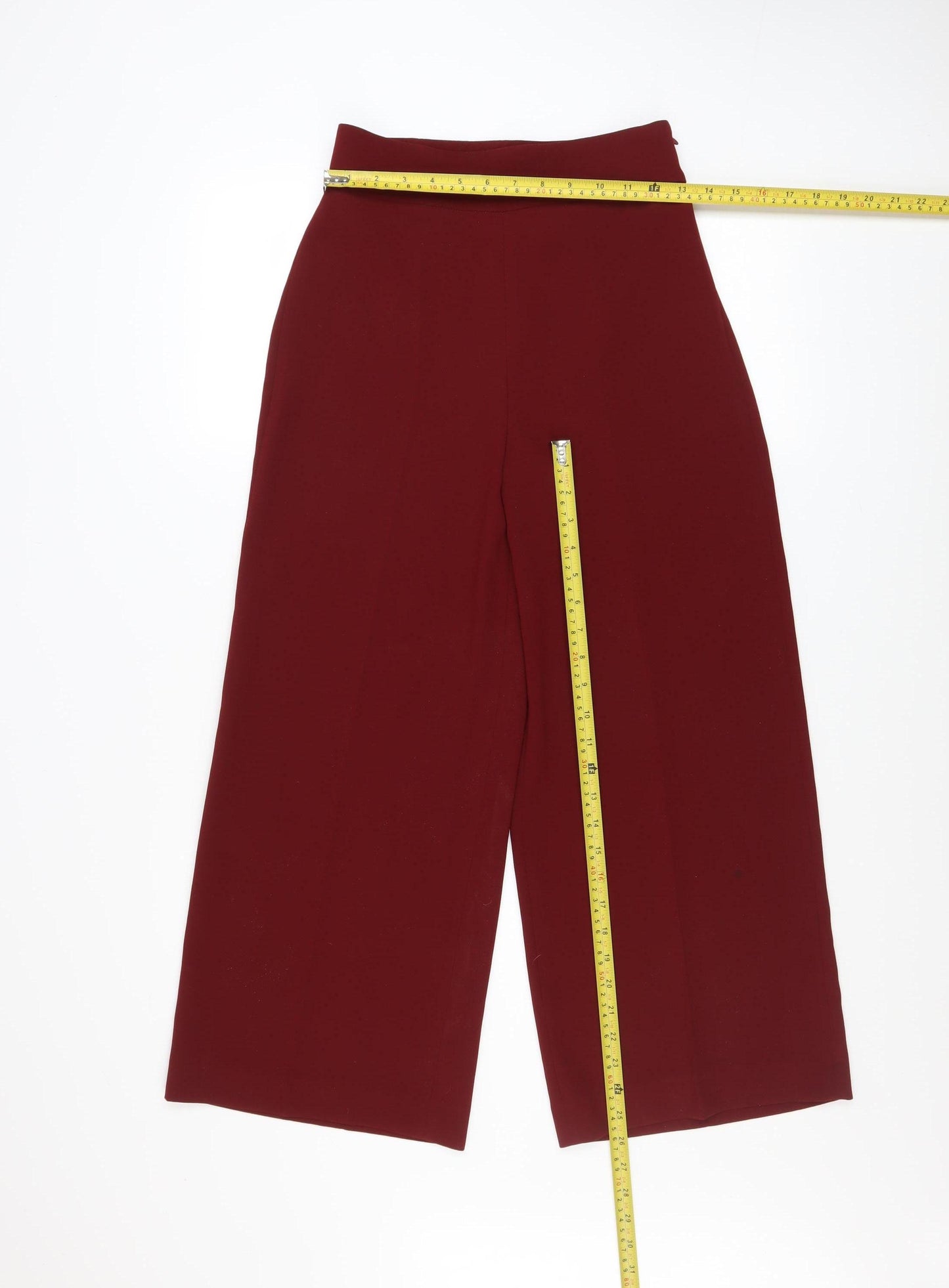 Zara Women Red Wide Leg High Rise Culottes Trousers Size XS
