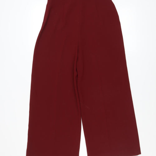 Zara Women Red Wide Leg High Rise Culottes Trousers Size XS