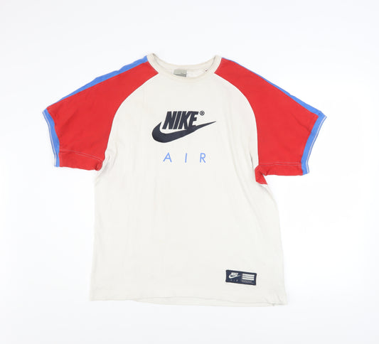 Nike Air Men's Beige Red Blue Colourblock Retro T-Shirt Size M