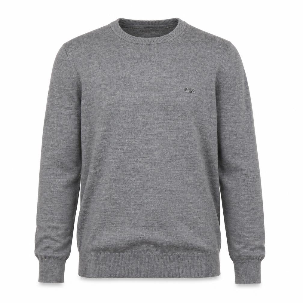 Front view of Lacoste Men's Grey Wool Crew Neck jumper, size S