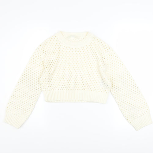 H&M Girls Ivory Knit Pullover Jumper 8-10 Years Acrylic Long Sleeve