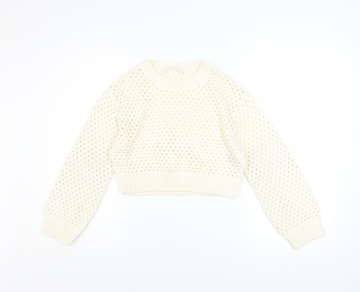 H&M Girls Ivory Knit Pullover Jumper 8-10 Years Acrylic Long Sleeve