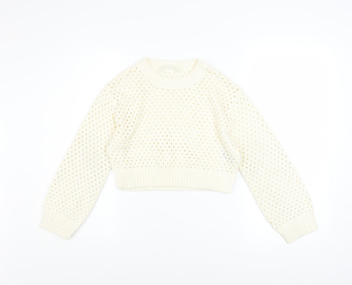 H&M Girls Ivory Knit Pullover Jumper 8-10 Years Acrylic Long Sleeve