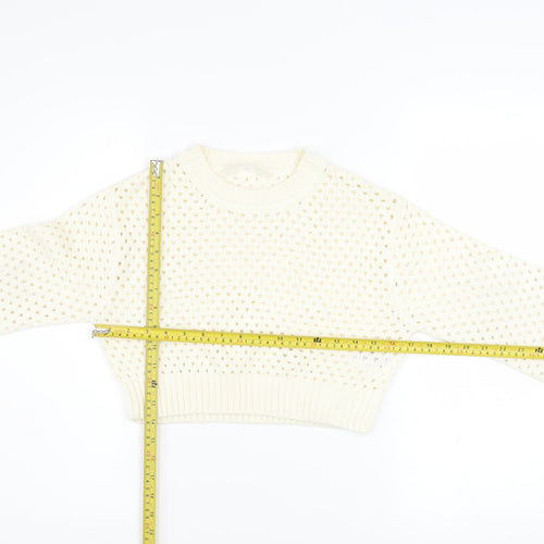 H&M Girls Ivory Knit Pullover Jumper 8-10 Years Acrylic Long Sleeve