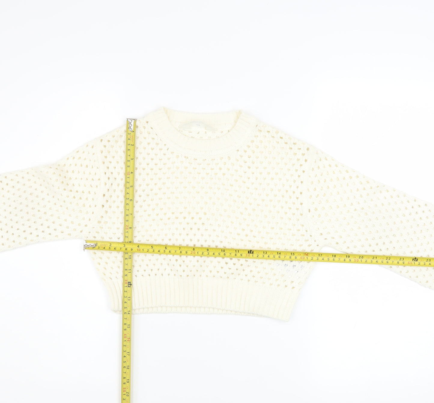 H&M Girls Ivory Knit Pullover Jumper 8-10 Years Acrylic Long Sleeve