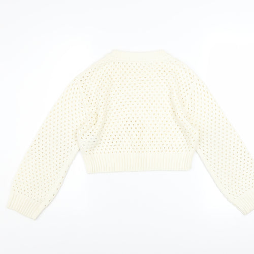 H&M Girls Ivory Knit Pullover Jumper 8-10 Years Acrylic Long Sleeve
