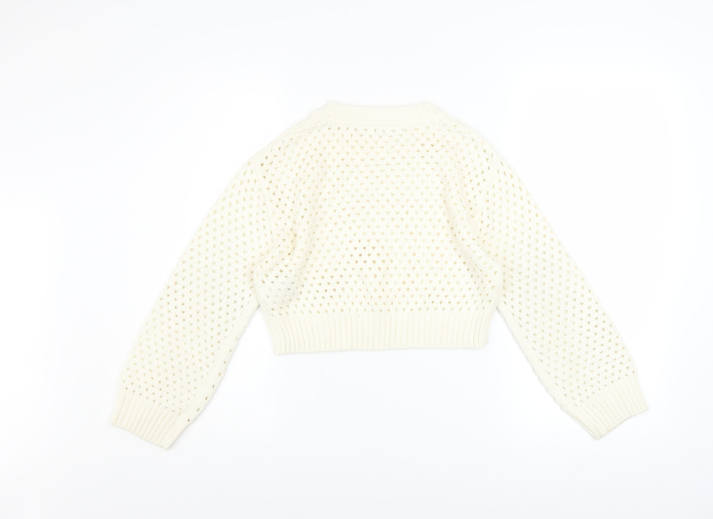 H&M Girls Ivory Knit Pullover Jumper 8-10 Years Acrylic Long Sleeve
