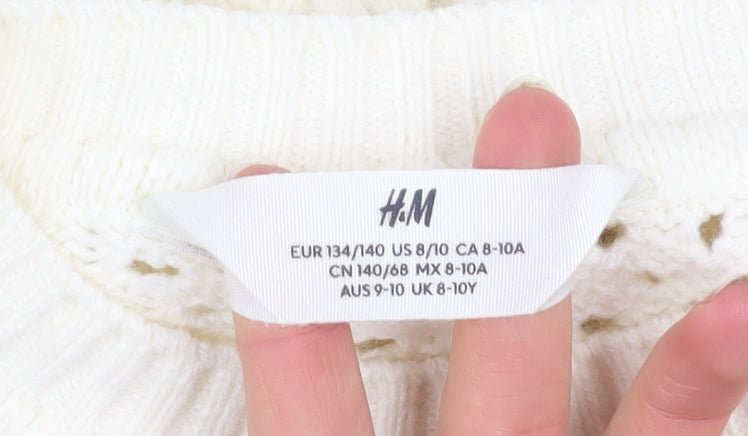 H&M Girls Ivory Knit Pullover Jumper 8-10 Years Acrylic Long Sleeve
