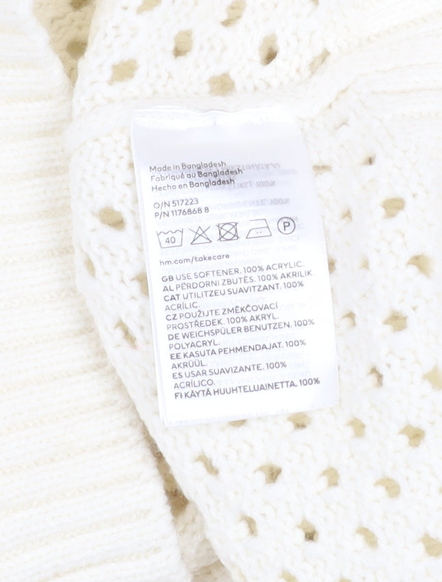 H&M Girls Ivory Knit Pullover Jumper 8-10 Years Acrylic Long Sleeve