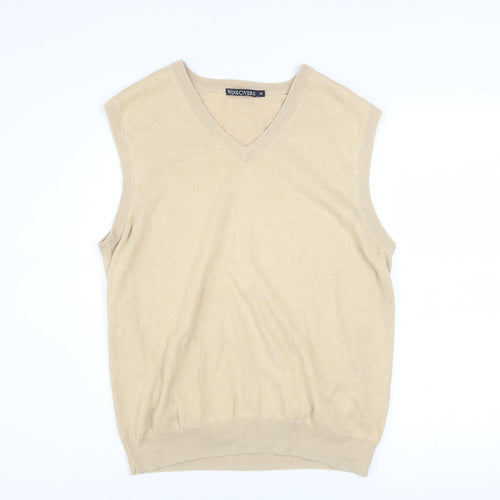 Woolovers Men's Beige Cotton Cashmere V-Neck Sleeveless Jumper Vest M