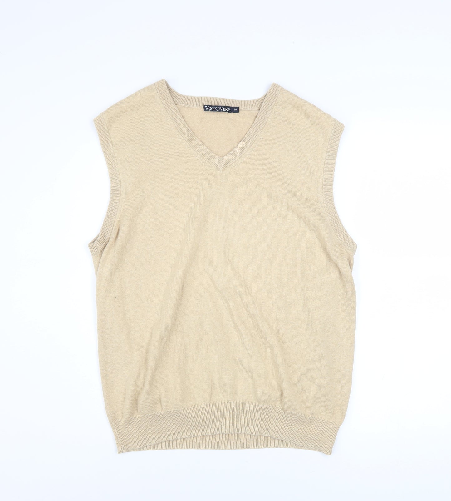 Woolovers Men's Beige Cotton Cashmere V-Neck Sleeveless Jumper Vest M