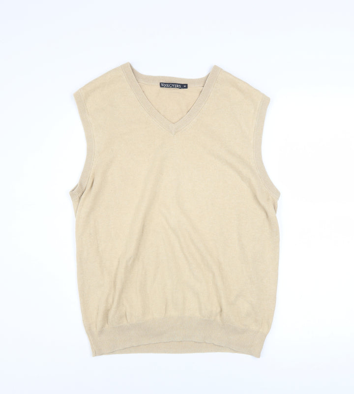 Woolovers Men's Beige Cotton Cashmere V-Neck Sleeveless Jumper Vest M
