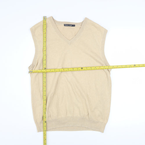 Woolovers Men's Beige Cotton Cashmere V-Neck Sleeveless Jumper Vest M