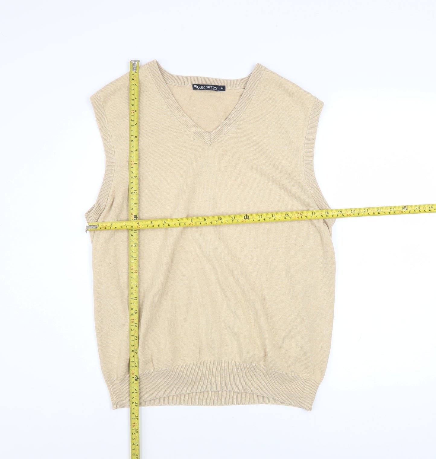 Woolovers Men's Beige Cotton Cashmere V-Neck Sleeveless Jumper Vest M