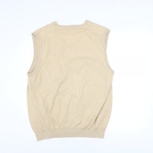 Woolovers Men's Beige Cotton Cashmere V-Neck Sleeveless Jumper Vest M