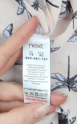 Next Women Pink Dragonfly Print Chiffon Tunic Blouse Size 14