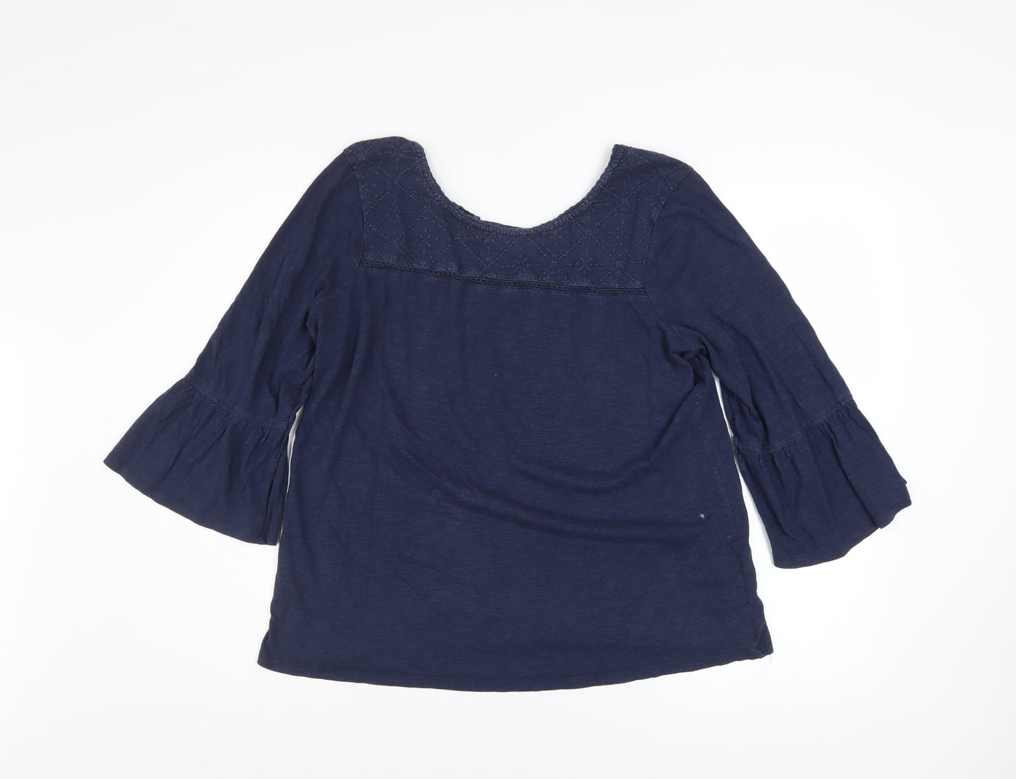 Fat Face Women Blue Embroidered Tunic Blouse Size 14 3/4 Sleeve