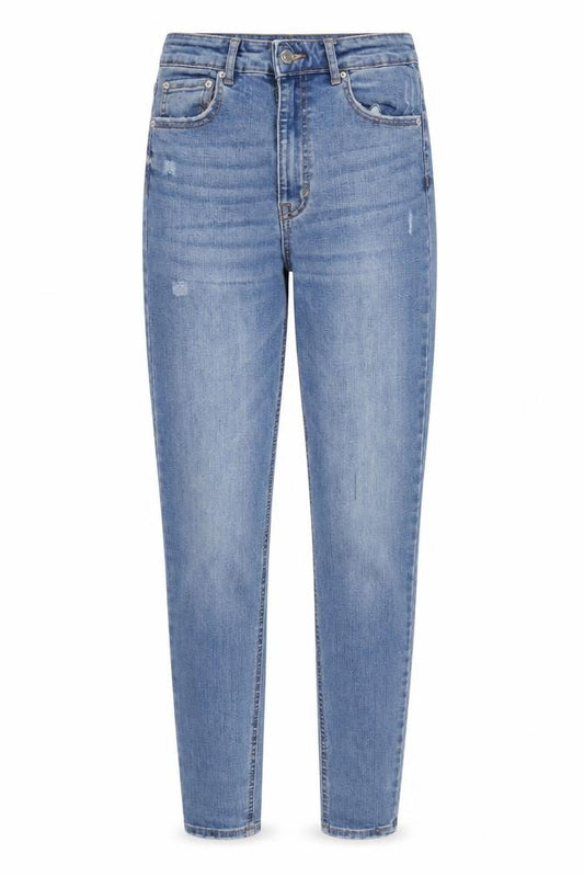 Front view of Pull&Bear Women Blue, size 8, High Rise Mom Jeans