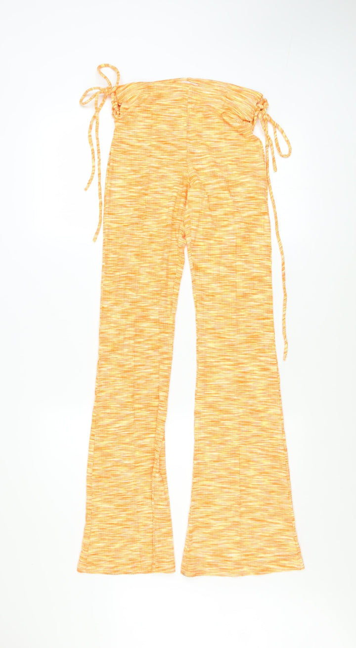 Bershka Womens Orange Flared Jersey Trousers Size 8