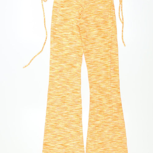 Bershka Womens Orange Flared Jersey Trousers Size 8