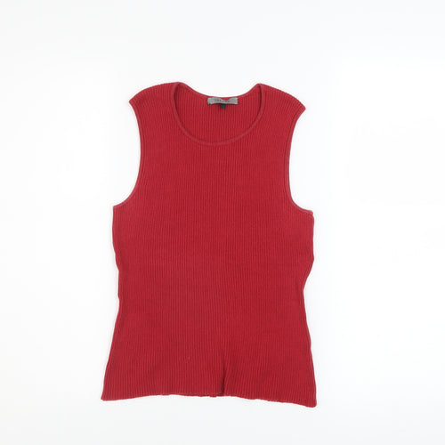 Jaeger Women Red Knit Cotton Blend Sleeveless Tank Top M