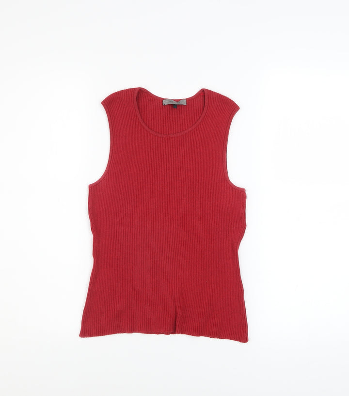 Jaeger Women Red Knit Cotton Blend Sleeveless Tank Top M