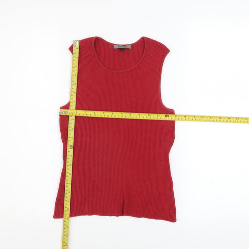 Jaeger Women Red Knit Cotton Blend Sleeveless Tank Top M