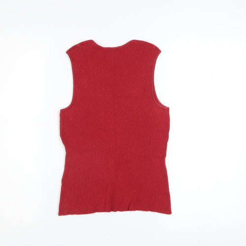 Jaeger Women Red Knit Cotton Blend Sleeveless Tank Top M
