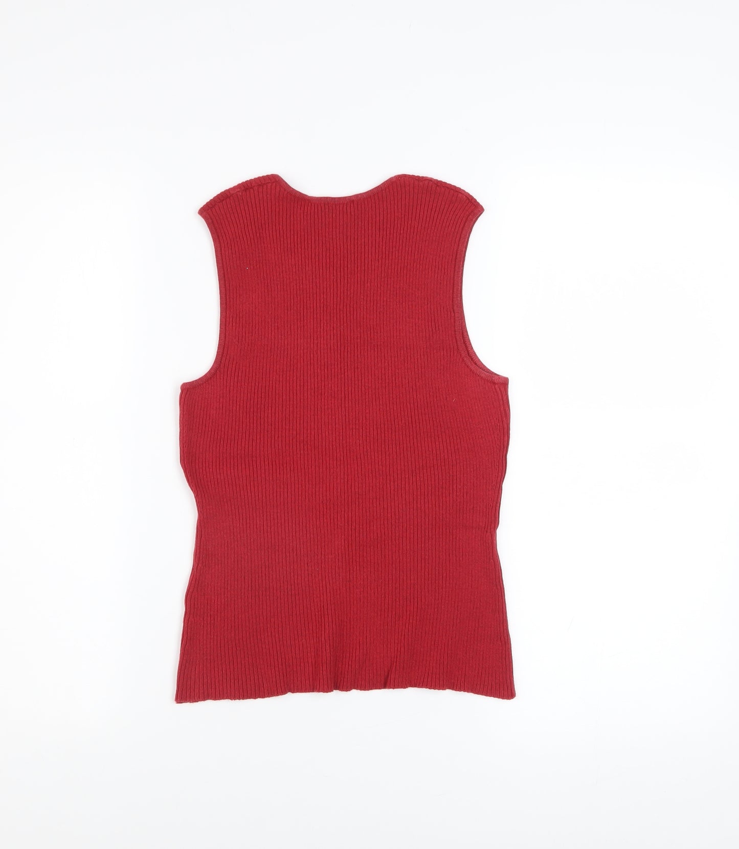Jaeger Women Red Knit Cotton Blend Sleeveless Tank Top M