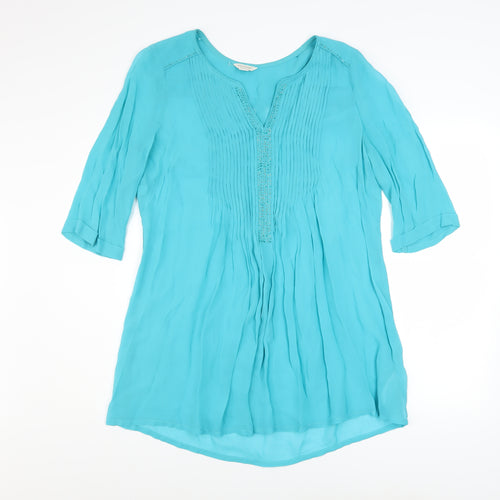 Monsoon Women Blue Beaded Viscose Tunic Blouse Size 14