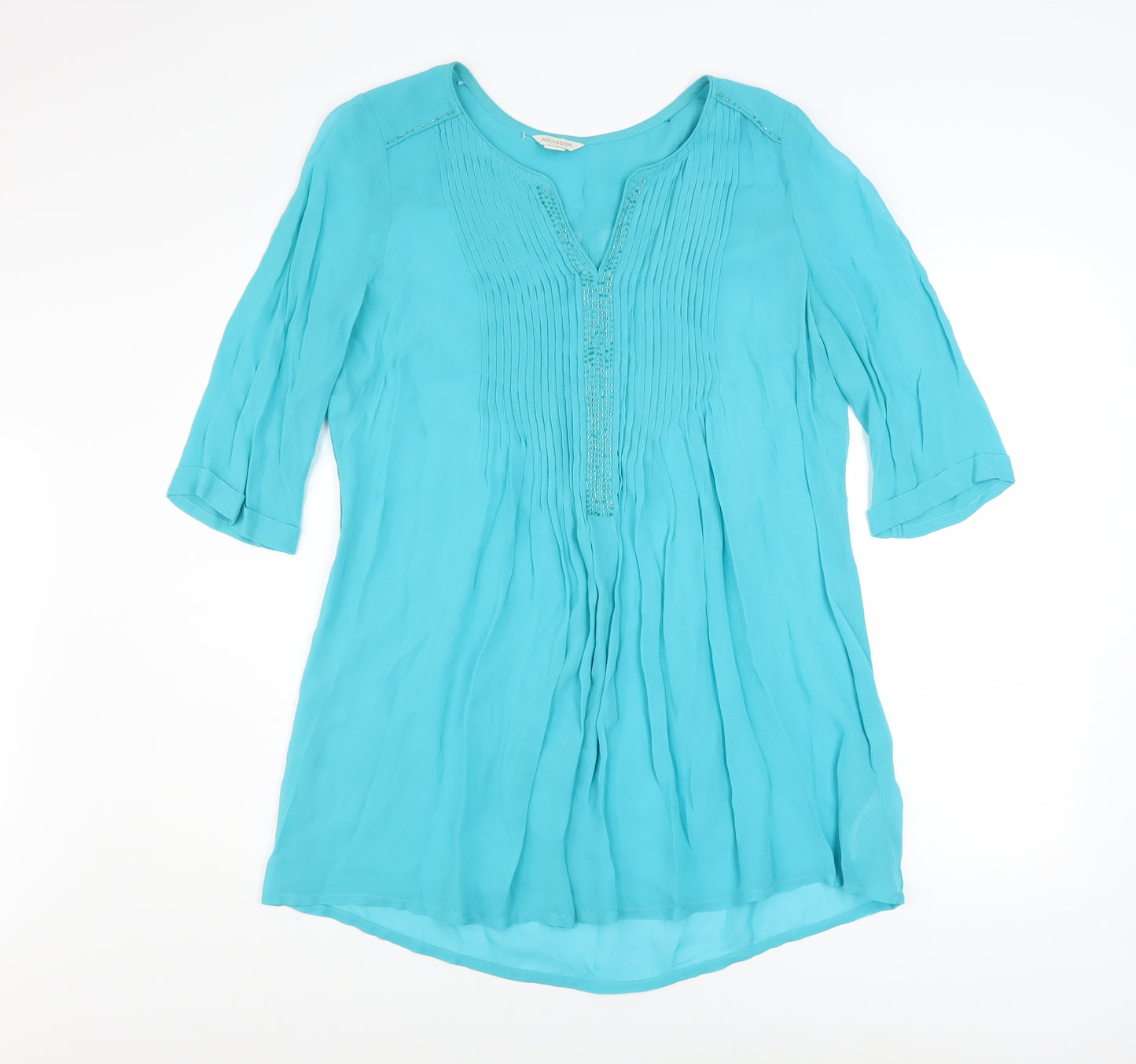 Monsoon Women Blue Beaded Viscose Tunic Blouse Size 14