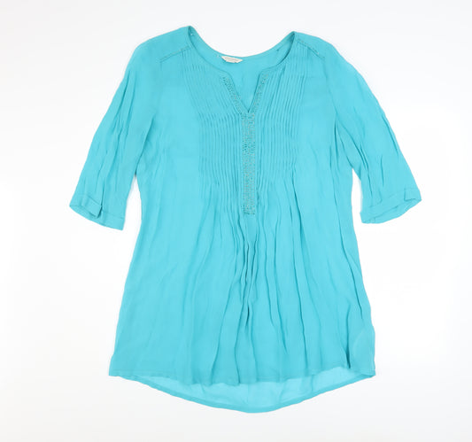 Monsoon Women Blue Beaded Viscose Tunic Blouse Size 14