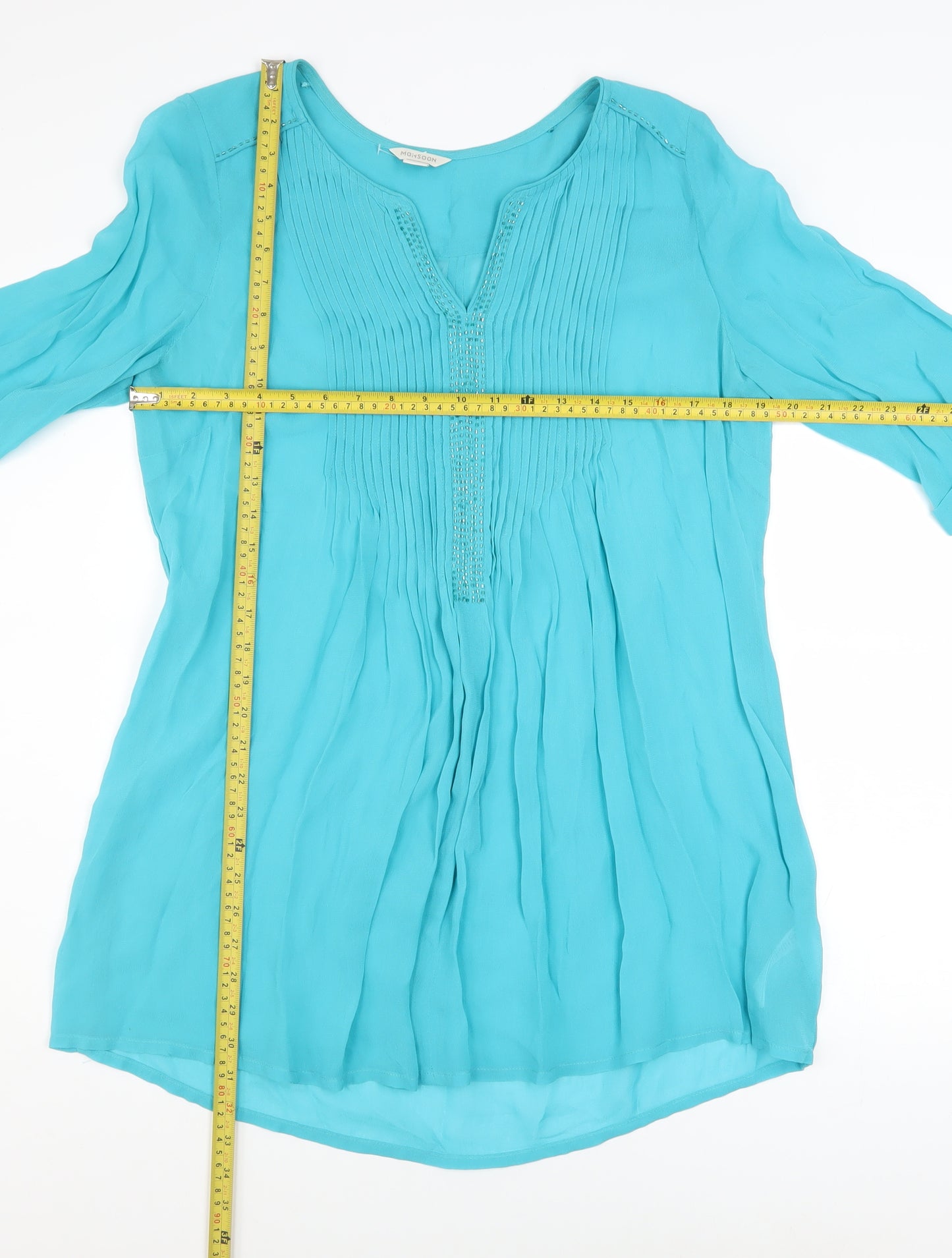Monsoon Women Blue Beaded Viscose Tunic Blouse Size 14