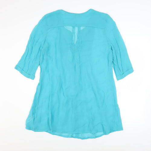 Monsoon Women Blue Beaded Viscose Tunic Blouse Size 14