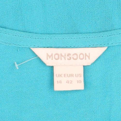 Monsoon Women Blue Beaded Viscose Tunic Blouse Size 14