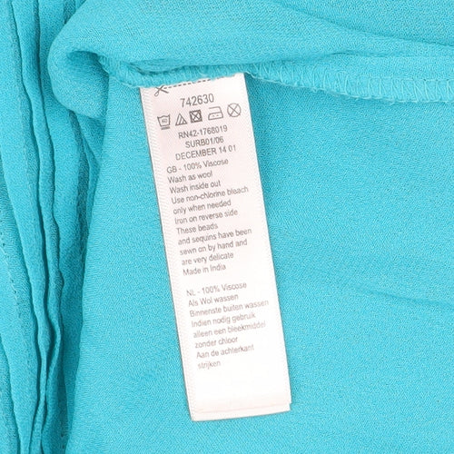 Monsoon Women Blue Beaded Viscose Tunic Blouse Size 14
