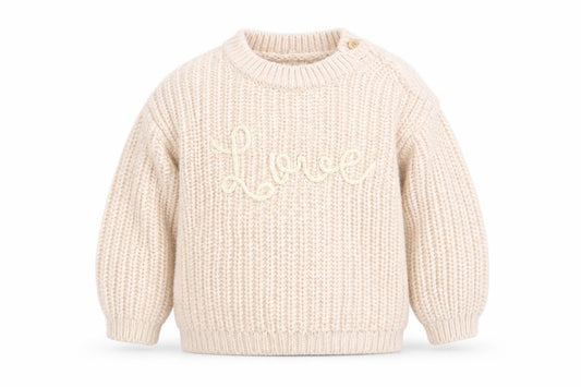 Front view of George unisex baby pink knit love jumper 3-6 months cotton pullover