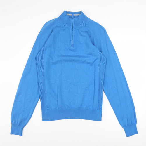 Palm Grove Men's Blue Cotton Golf 1/2 Zip Jumper Size M