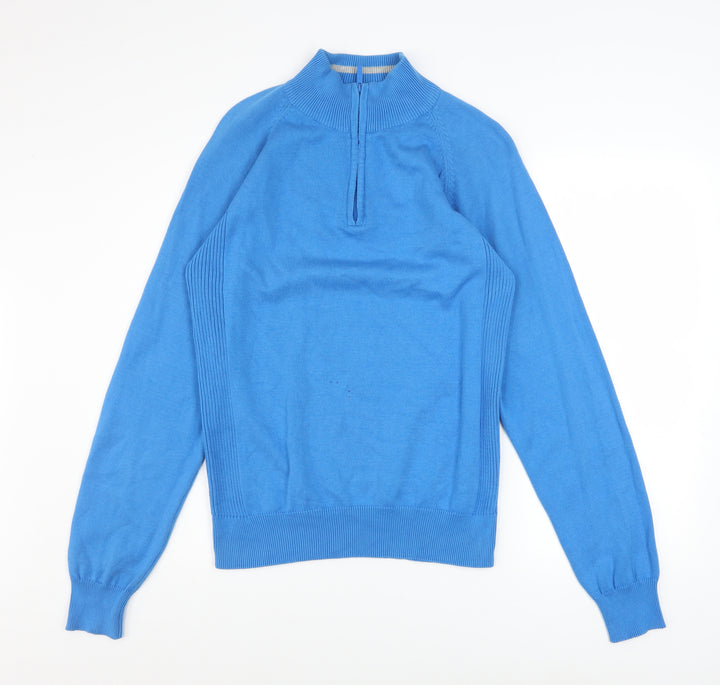 Palm Grove Men's Blue Cotton Golf 1/2 Zip Jumper Size M