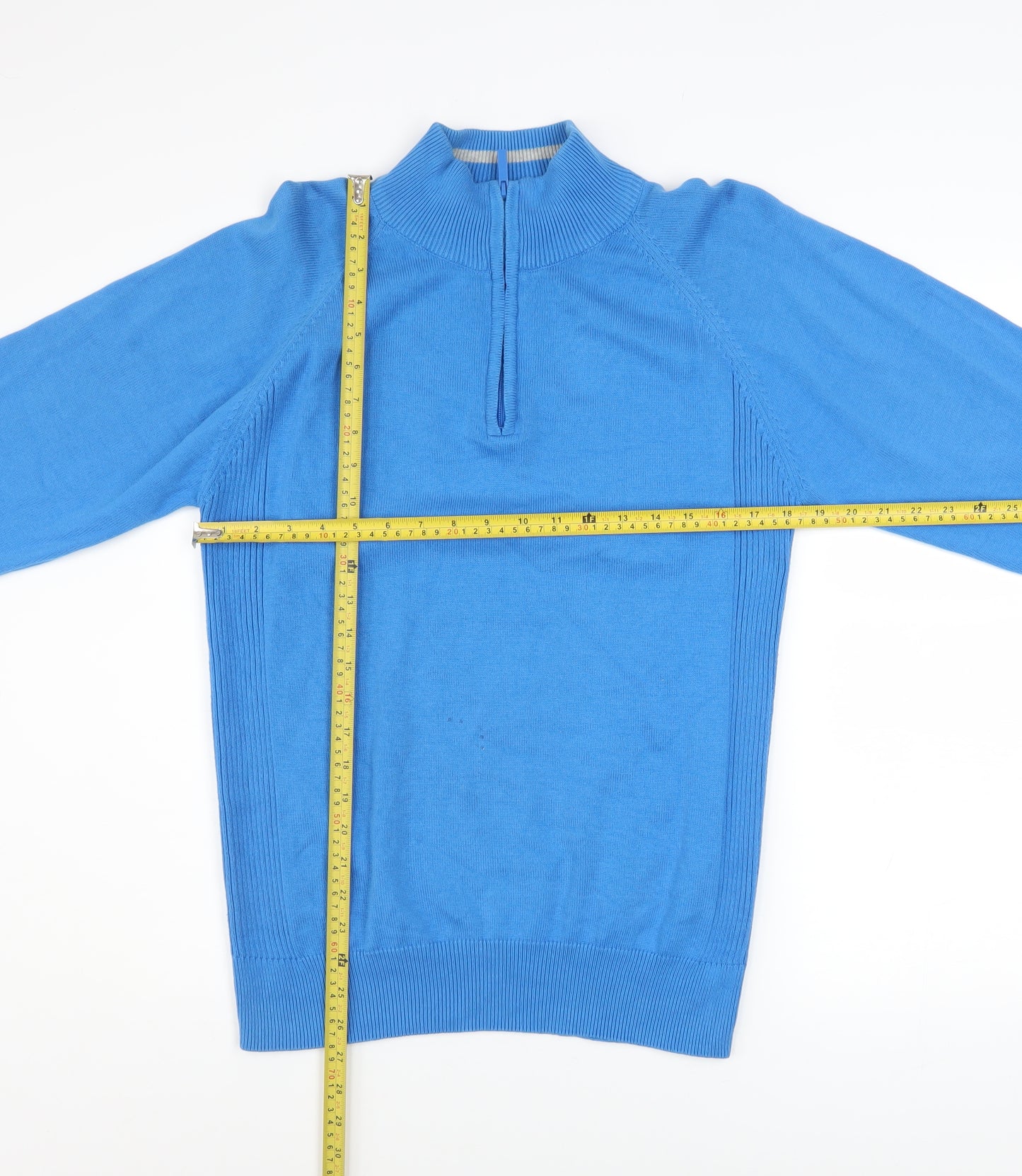 Palm Grove Men's Blue Cotton Golf 1/2 Zip Jumper Size M