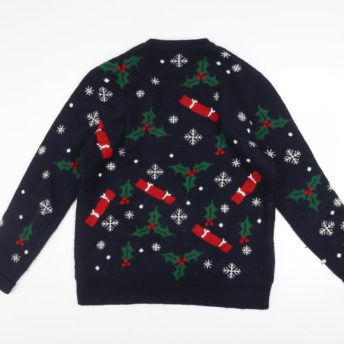 Red Herring Men's Blue Christmas Graphic Pullover Jumper Size L