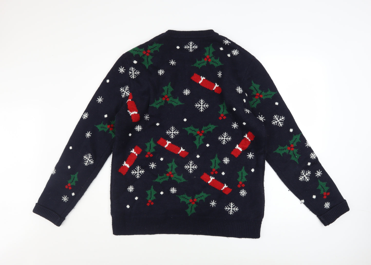 Red Herring Men's Blue Christmas Graphic Pullover Jumper Size L